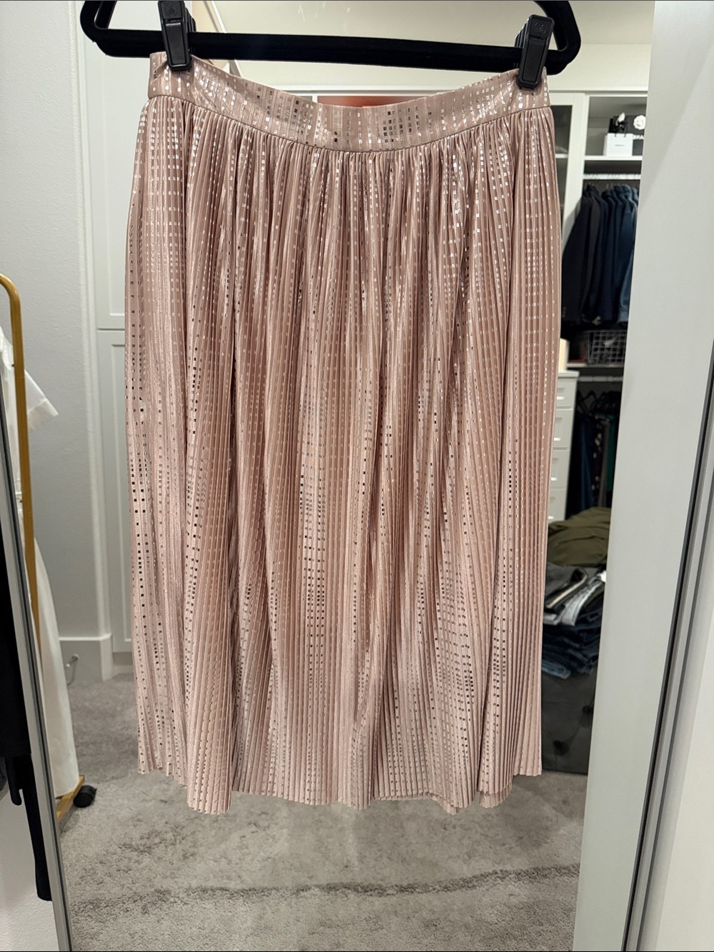 Sabina Musayev Rose Gold Pleated Midi Skirt